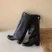 Women Two Tone Square Toe Knee High Side Button Decor Block Heel Tall Leather Fashion Slip On Casual Dress Riding Boots_vogvips.com