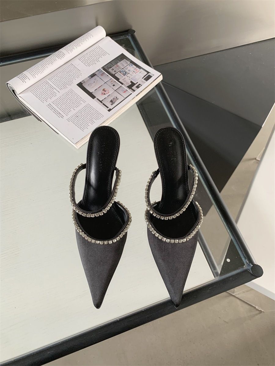 Fairy Style Four Seasons Shoes 2024 Spring New High Heels Mid Pointed Toe Chunky Match Dress Thin Heel Women's Slippers_vogvips.com
