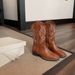 618-10 Huidong Yixinda Square Toe Embroidered Chunky Heel V-Cut Western Cowboy Short Women's Riding Boots_vogvips.com