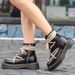 Trendy Shoes Short Mid Length Boots Men's And Women's Thick Soled Pentagram Strap British Style Round Toe Leather_vogvips.com