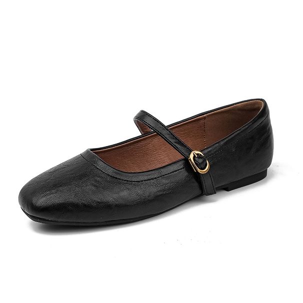 Flat Single For Women Summer New Leather Shallow Mouth With Skirt Gentle Mary Jane Comfortable Women's Soft Sole_vogvips.com