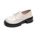 Platform Loafers Women's Lace-up Single Shoes Thick Heel Retro British Style Small Leather Shoes Women_vogvips.com