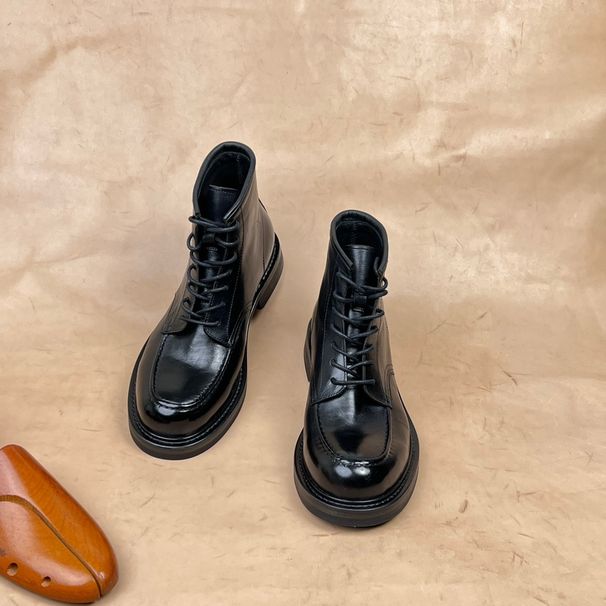 European Warm Series Cowhide Shoes Washed Men's Genuine Leather Casual Short Mid-top Thick-soled Martin Boots_vogvips.com