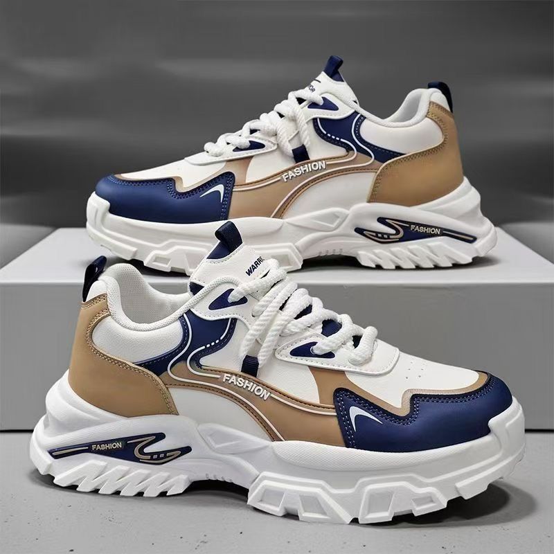Men's Dad Shoes Breathable Leather Fashion Casual Thick Sole Height Increasing Walking Sneakers Spring Trendy Versatile_vogvips.com