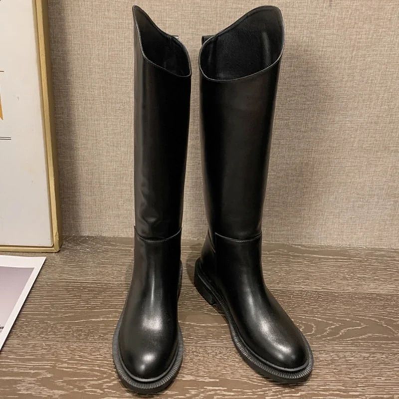 Winter Autumn Women Knee High Chelsea Fashion Low Heels Female Slip On Casual Shoes Ladies Long Western Boots 240911_vogvips.com