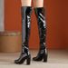 32--46 Size Pointed Toe Chunky Heel Long Over-the-Knee New Patent Leather Women's Fashion Boots_vogvips.com