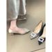 French Fairy Rhinestone Square Buckle Thick Heel Single Shoes Women's Satin Pointed High Heels Bridal Shoes Wedding Shoes_vogvips.com