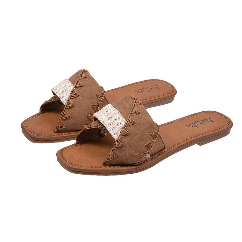 Plus Size Women's Slide Sandals (French-Inspired Color Block Design, Comfortable Flat Slippers For Summer - Size 41-43)_vogvips.com