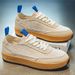 Men’s Sporty Canvas Sneakers With Leather Upper, Round Toe, Flat Thick Sole, Breathable Mesh Lining, Mid-cut Lacing Design, Color-blocked Summer_vogvips.com