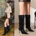 919-35 Women's Slim-Fit Thin Heels, High-Tall Slimming Long With Belt Buckle, Pointed Toe, Ruched Pleated Boots,_vogvips.com