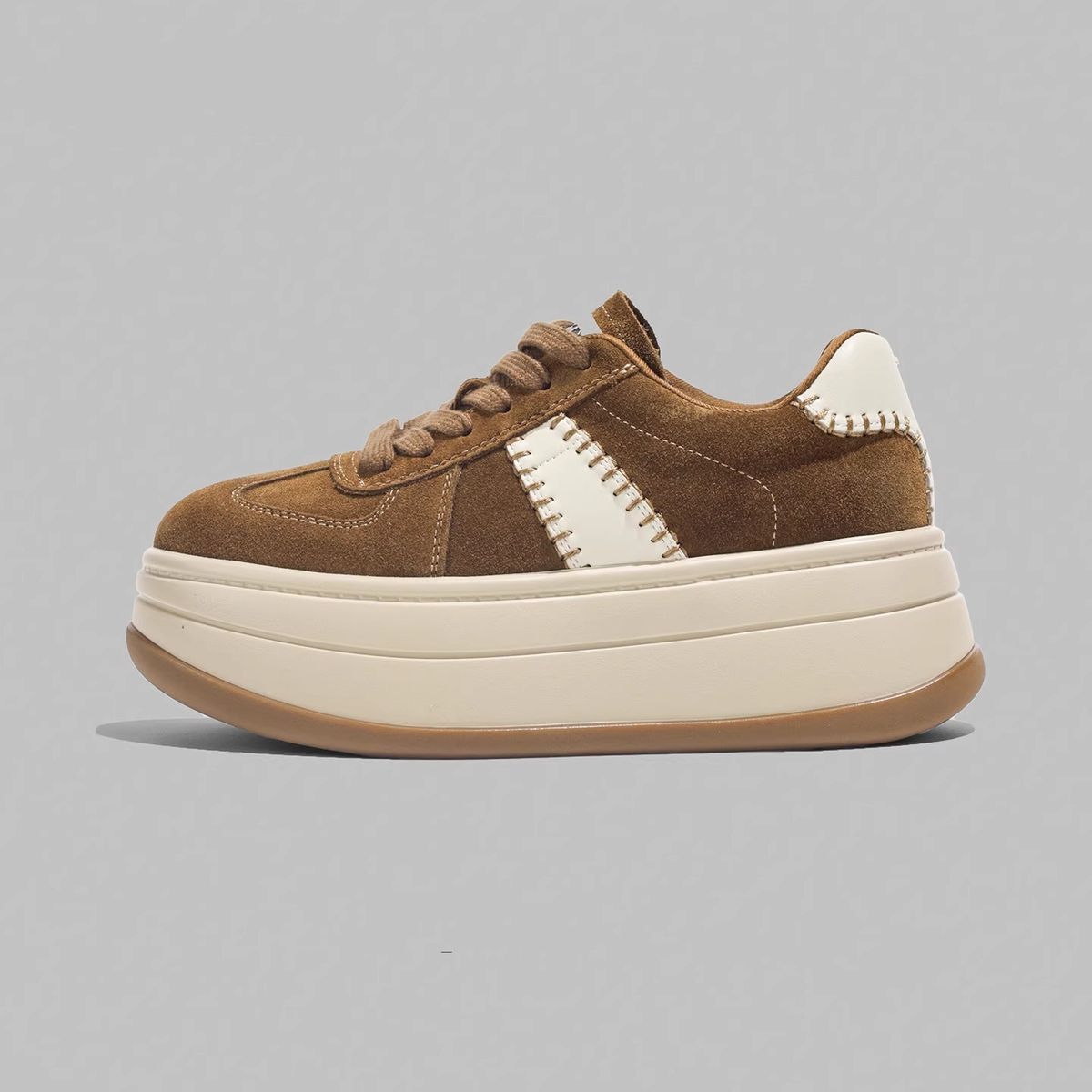 Retro Color-blocking Thick-soled De Xun Shoes For Petite Women, Height-increasing And Slimming, Versatile Casual Sneakers_vogvips.com