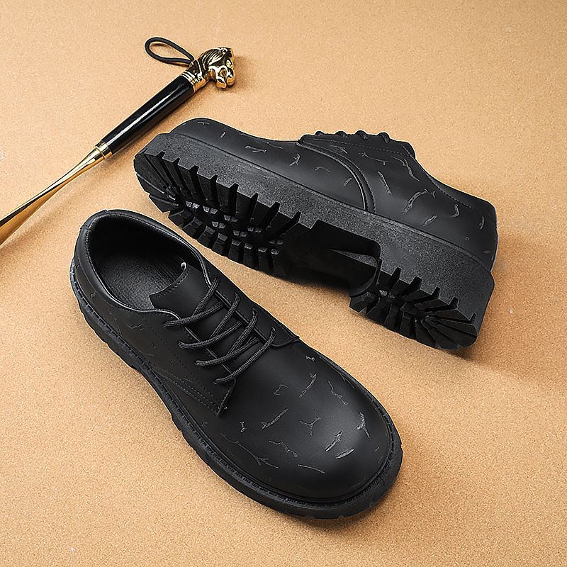 Large Size Black British Style Thick Sole Derby Men's Suit Shoes 2025 Spring_vogvips.com