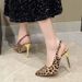 High Sandals For Women 2025 Summer Closed Leopard Print Backless Buckle Thin Heel High-End Large Size Pointed Toe_vogvips.com