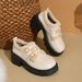 Women's Retro Fleece Lined Mid Heel Loafers Plus Size Furry Cotton Shoes Autumn New_vogvips.com