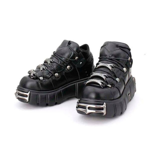 2023 NEW Punk Style Women Lace-Up Heel Height 6Cm Platform Shoes Gothic Ankle Rock Boots Metal Decor Woman Sneakers_vogvips.com