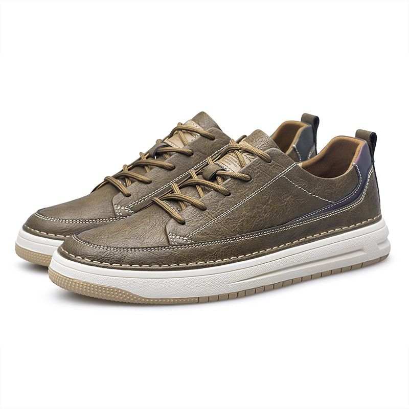 Men's Round Head Board Shoes Cowhide Surface Breathable Embossed Casual Little White Shoes Low-top Sports Men's Shoes_vogvips.com