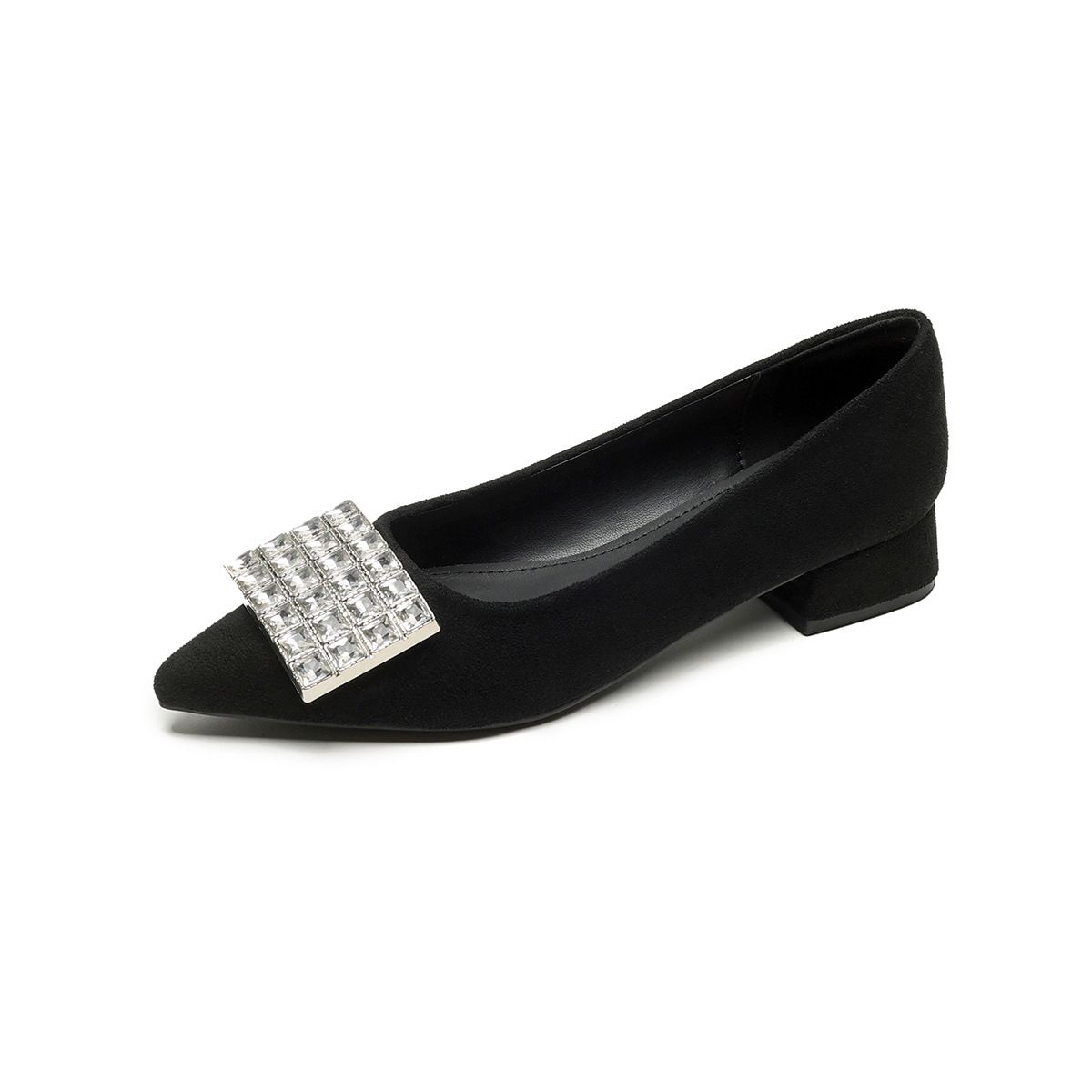 Pointed Single Shoes Women's Thick Heel Spring Temperament Shallow Mouth Rhinestone High Heels_vogvips.com