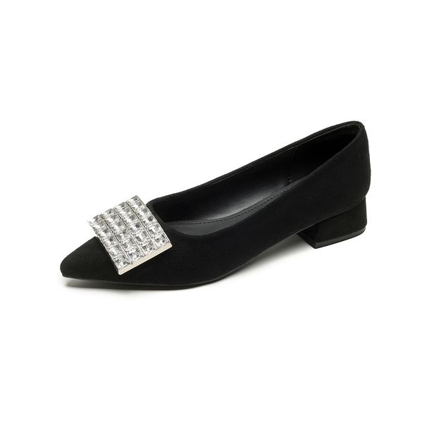 Pointed Single Shoes Women's Thick Heel Spring Temperament Shallow Mouth Rhinestone High Heels_vogvips.com