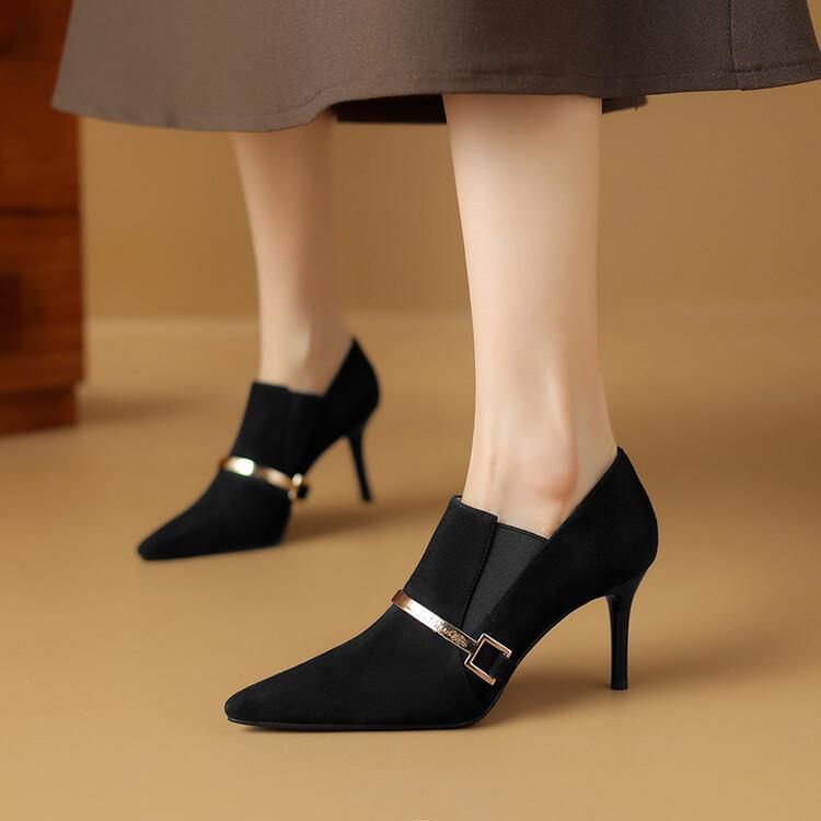 Fashion Deep Mouth Single For Women In Autumn Winter 2025 New Pointed High Thin Heels, Flip Fur Short Boots, And Ankle_vogvips.com