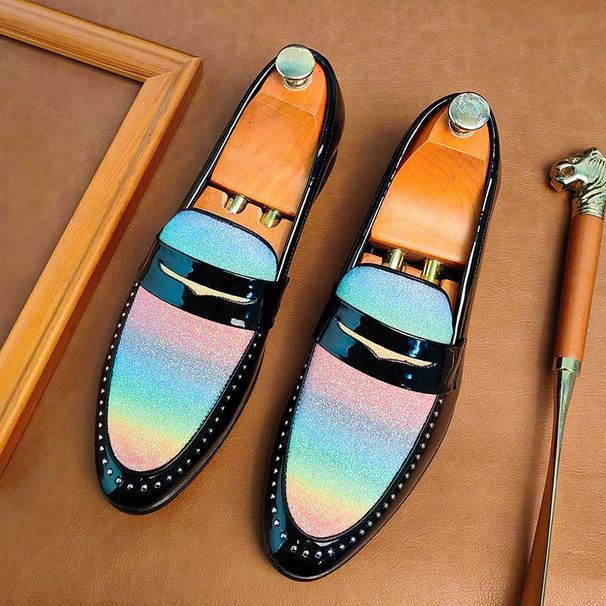 New Colored Banquet Dress Business Men's Shoes With One Foot Pointed Toe Casual Loafers Korean Style Trendy British Style Wedding Shoes_vogvips.com