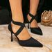 Women's High Heel Sandals Black Fashion Pointed Cross Strap Stiletto Pointed High Heels_vogvips.com