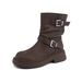 New Autumn And Winter Outerwear Vintage Belt Buckle Martin Boots, British Style Pleated Height-increasing Short Boots_vogvips.com