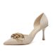 Sheepskin High Heels For Women Thin Heel Spring New Pointed Toe Metal Chain Shallow Mouth Pumps_vogvips.com
