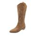 Embroidered V-Cut Martin Boots For Women, Autumn And Winter, Brown Chunky Heel, Mid-Calf, Internet Celebrity Knight_vogvips.com