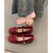 French Red Inner Height Increase Mary Jane Shoes Women's Shallow Mouth Ballet Single Shoes One Word Belt Grandma Shoes_vogvips.com