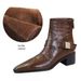 Retro European Style Mid-Heel Chunky Heel Pointed Toe Ankle Boots With Metal Buckles - Winter Fashion Short Boots For Women (Black, Dark Brown)_vogvips.com