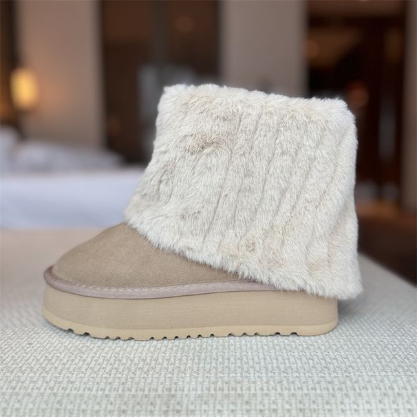 2025 Winter New Fashion Furry Hem Wedge Non-slip High Women's Outdoor Warm And Comfortable One-foot Snow Boots_vogvips.com