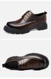 Men's Burnished Leather Lace Up Derby Shoes Chunky Platform Sole Low Heel Formal Wedding Business Office Smart Casual Dress Shoes_vogvips.com