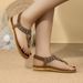 Women's Bohemian Flat Sandals Rhinestone Embellished Round Toe Open Toe European Style Flower_vogvips.com
