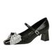 5298-H65 Banquet Mary Jane Thick Heels Shallow Mouth Square Head Sparkling Butterfly Knot One Strap Middle Order Shoes_vogvips.com