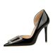 K Banquet High Thin Heels Lacquer Leather Shallow Mouth Pointed Side Hollow Metal Water Diamond Buckle Single_vogvips.com