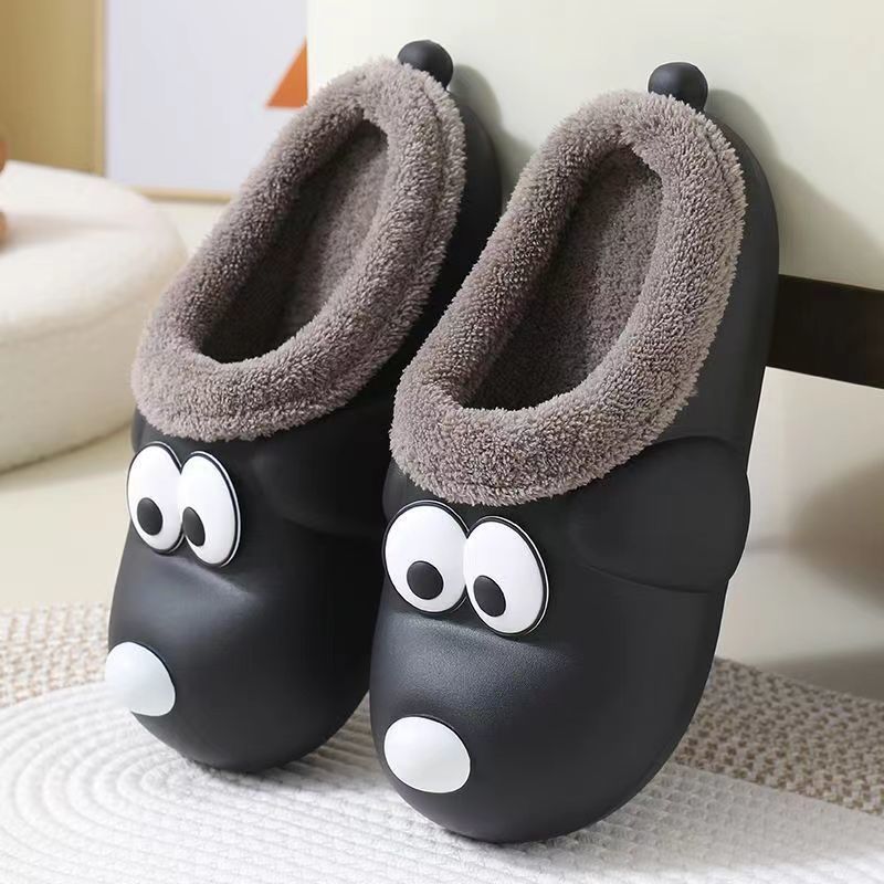 2025 New Big Eyes Dog Slippers Women, Ins Cute Home Warmth, Anti Slip Thick Bottom With Velvet Cotton Shoes For Men_vogvips.com