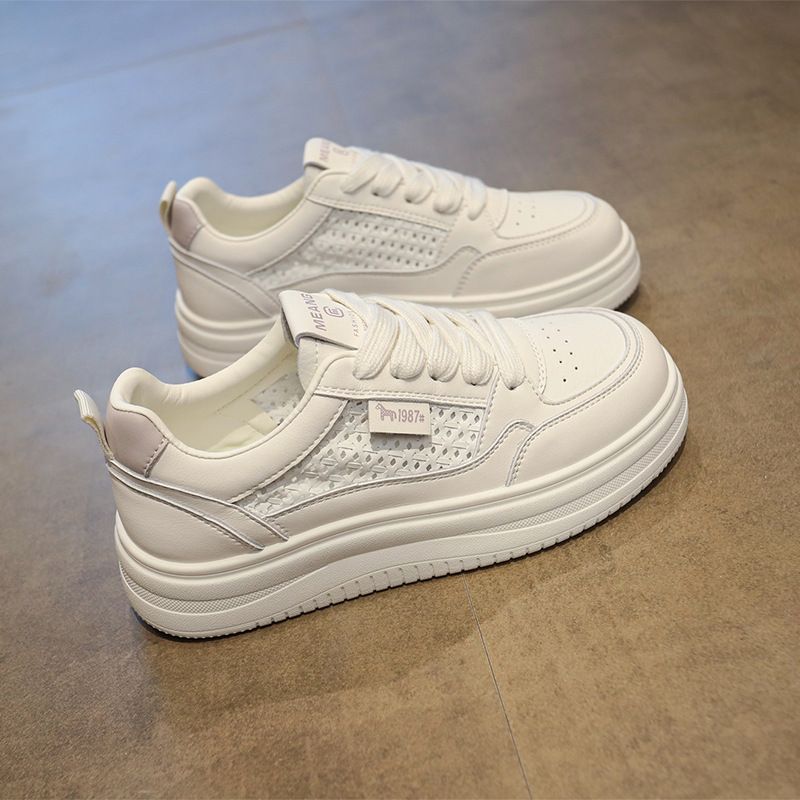 Women's Thick-Soled White Sneakers, Hollowed-Out And Breathable, 2026 Summer New Model, Versatile, Lightweight, Mesh,_vogvips.com