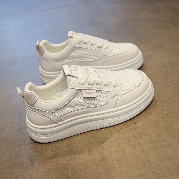 Women's Thick-Soled White Sneakers, Hollowed-Out And Breathable, 2026 Summer New Model, Versatile, Lightweight, Mesh,_vogvips.com