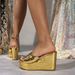 Women S Platform Heel Gold Shiny Fashion Elegant Simple Slip On Casual Sandals_vogvips.com