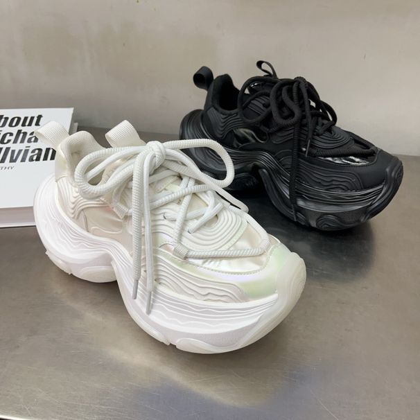 () 2025 Autumn/Winter New Velvet Leather Dad Shoes Women's Thick Bottom Black And White Versatile Height Boosting Casual_vogvips.com