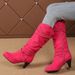 Women's Retro Suede Mid Heel Western Boots Winter Studded Chunky High Top Fashion Boots Plus Size_vogvips.com