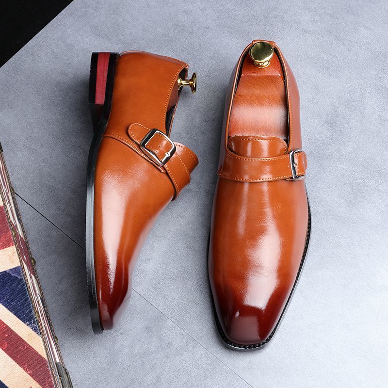 Casual Polished British Plus Size Trendy Square Toe Business Dress Hairstylist Leather Shoes, Men's Wedding Shoes ,_vogvips.com