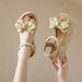 Fairy Wind Bow Sandals Female Platform Pearl Elastic Open-toed Roman Beach Shoes With Skirt_vogvips.com