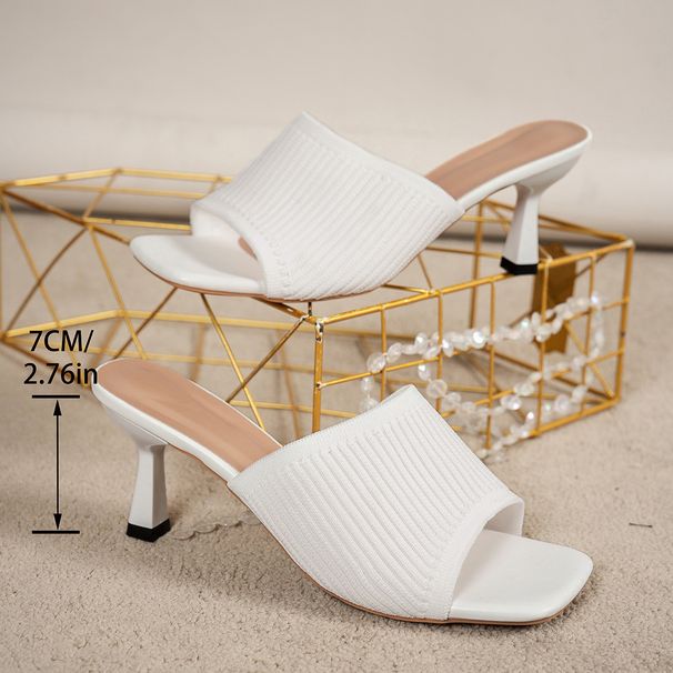 Summer Korean Style Flyknit Women's Sandals Outdoor Mid Heel Square Toe Strappy Fashionable_vogvips.com