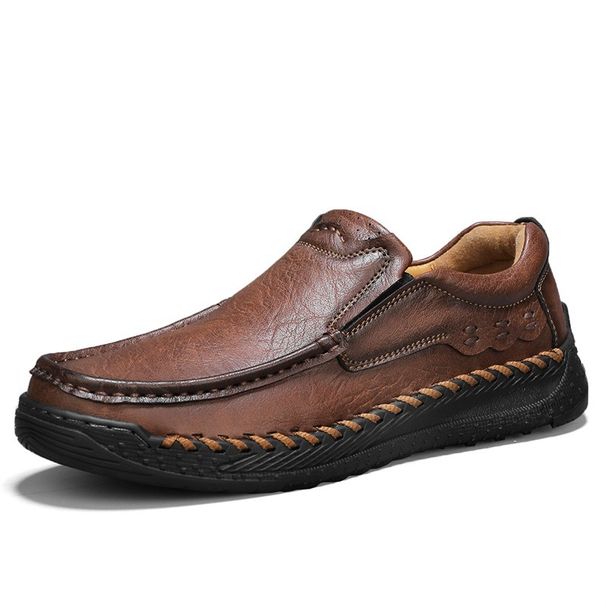 Euro Step 2025 Spring New Genuine Men's Casual Shoes Slip-On Lazy Leather Soft Sole Loafers Large Size_vogvips.com