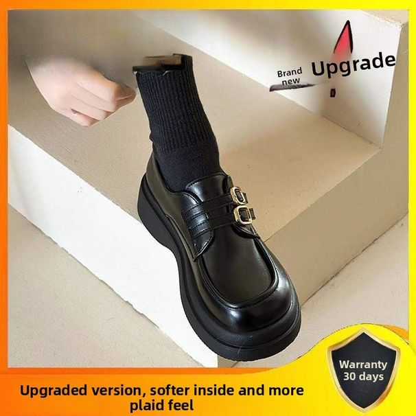 Small Leather Shoes Women's Models Fleece Platform Loafers Women's Shoes Shoes_vogvips.com