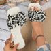 Women's Plus Size Square Toe Leopard Print Flip Flops Flat Sandals With Cross Border Bow Brown Suede PU Summer New Style Size 43_vogvips.com
