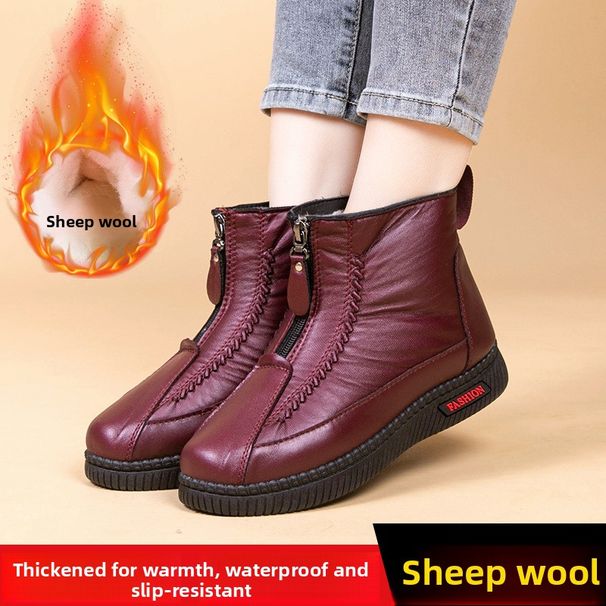 1178225343@qq.com Winter New Women's Cotton Wool Leather Waterproof Middle-aged And Elderly Mom Shoes Soft Sole Snow Boots_vogvips.com