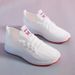 Spring And Summer New Women's Casual Sports Thick Walking Soft Sole Comfortable Lacing White Mesh Shoes_vogvips.com