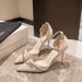 New Black Pointed-toe Strappy Stiletto High-heeled Women's Low-heeled Shoes With Rhinestones, 9.5cm, Hollow Single Shoe, Sexy Style Sandals_vogvips.com